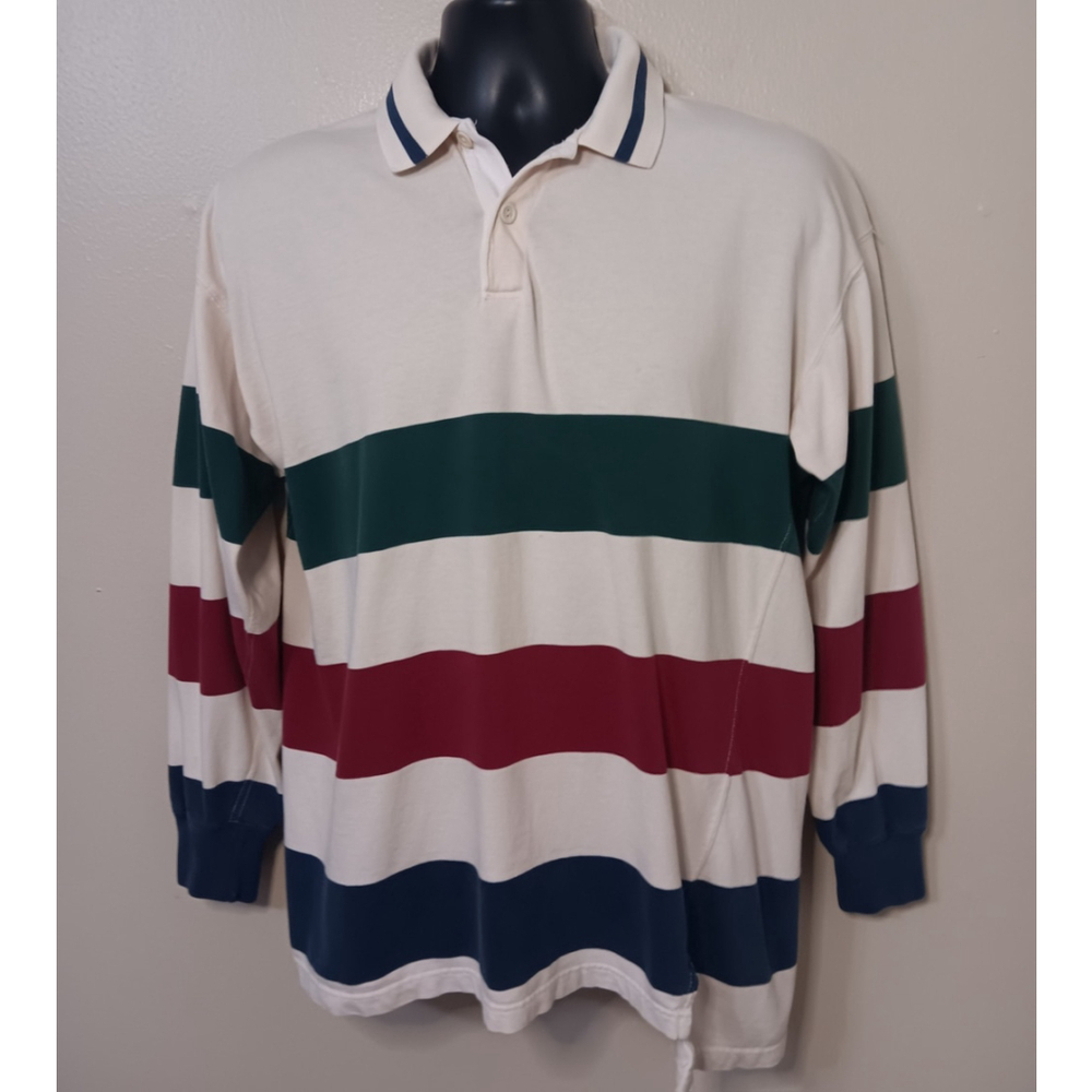 Vintage 90s Britches Men's Medium Rugby Polo Shirt L/S Striped Cotton